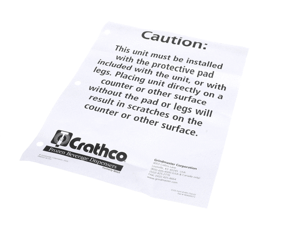 GRINDMASTER CECILWARE W0600073 SHEET  CAUTION RUBBER MAT