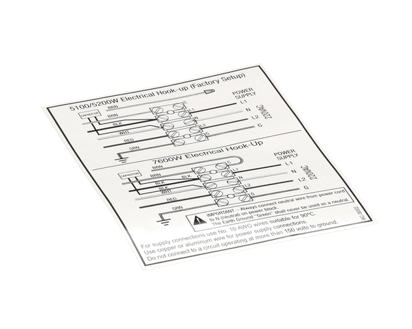 WILBUR CURTIS WC-38167 LABEL  DUAL VOLTAGE POWER HOOK